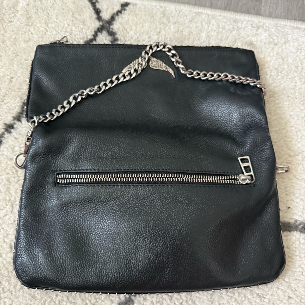 Zadig & Voltaire Bag Rocky Foldover Clutch Crossbody in Pebbled Leather Black - Picture 11 of 11